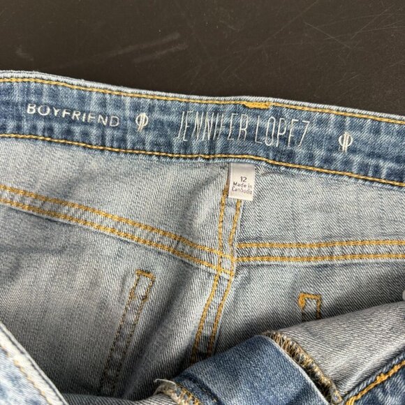 Jennifer Lopez Mid Rise Crop Boyfriend Jeans Size 12 Blue Embroidered Stretch Fl - Picture 5 of 11